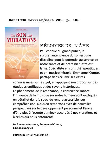 Le Son des Vibrations — magazine Happinez, février-mars 2016