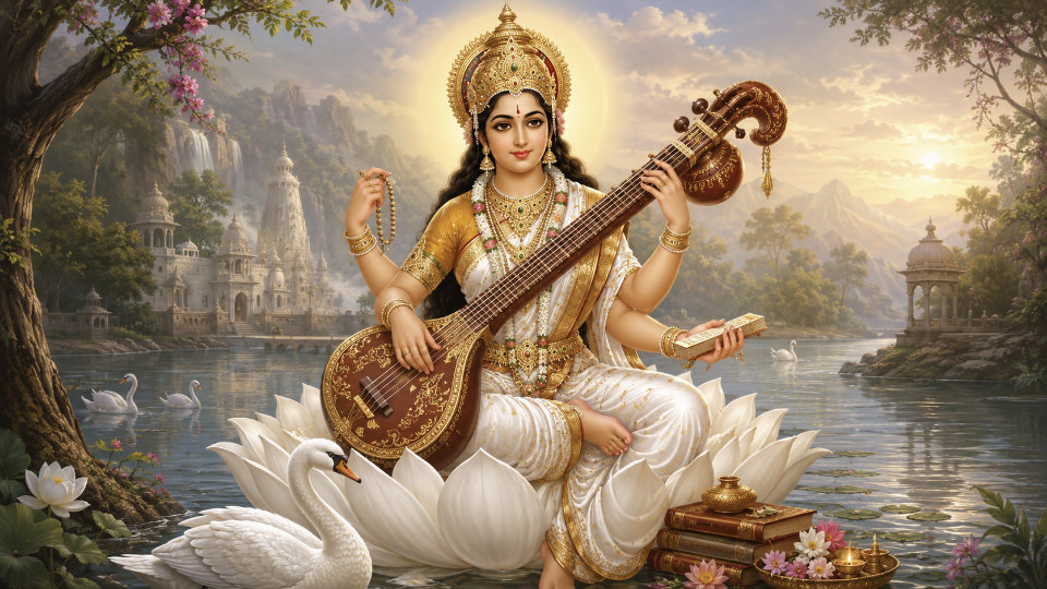 Sarasvatî, déesse de la connaissance et des arts